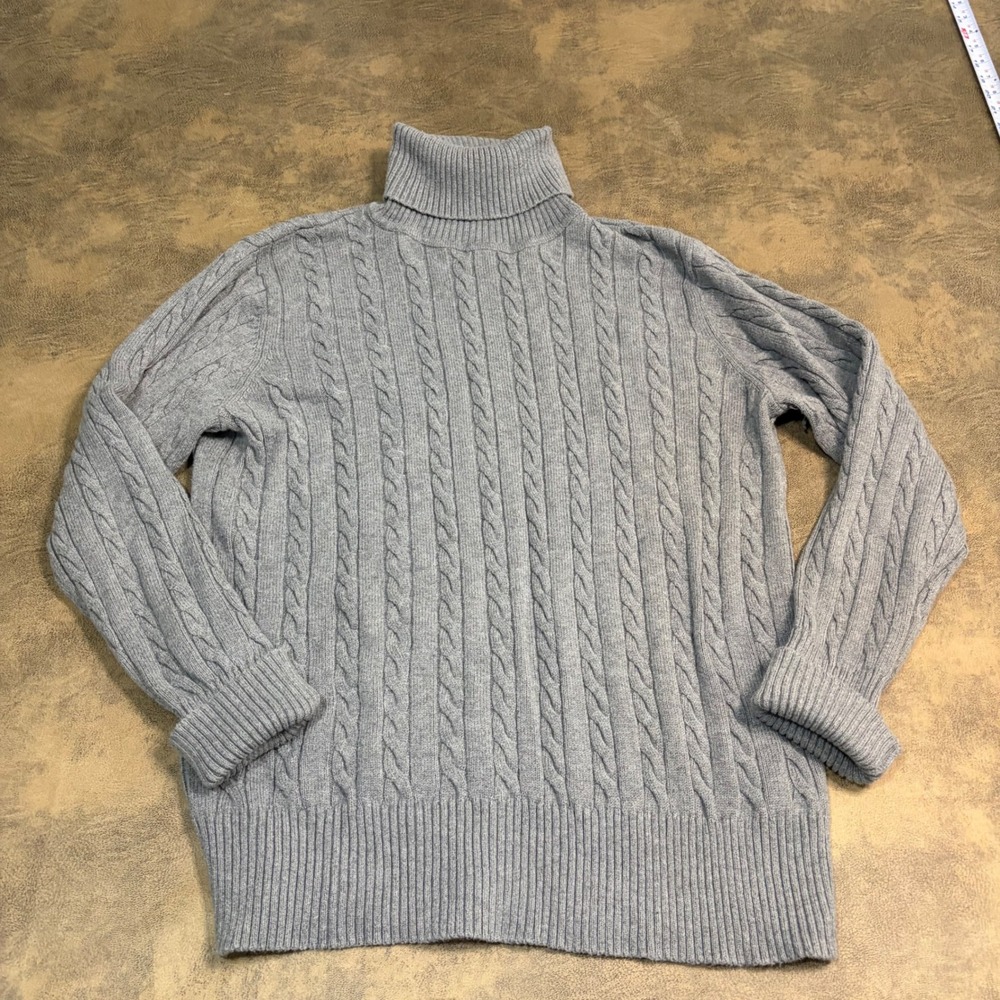 Eddie Bauer Turtleneck Sweater Womens XL Gray Cable Knit Cotton Blend 24903436